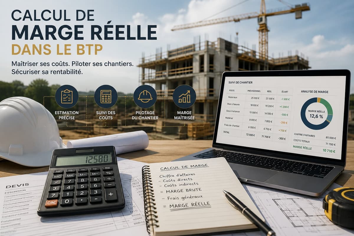 Calcul de marge réelle sur chantier BTP - déboursé sec et prix de revient